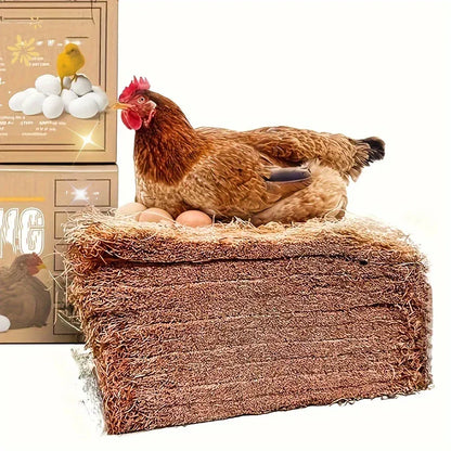 Pilha de almofadas de nidificação de fibra de coco com galinha e ovos