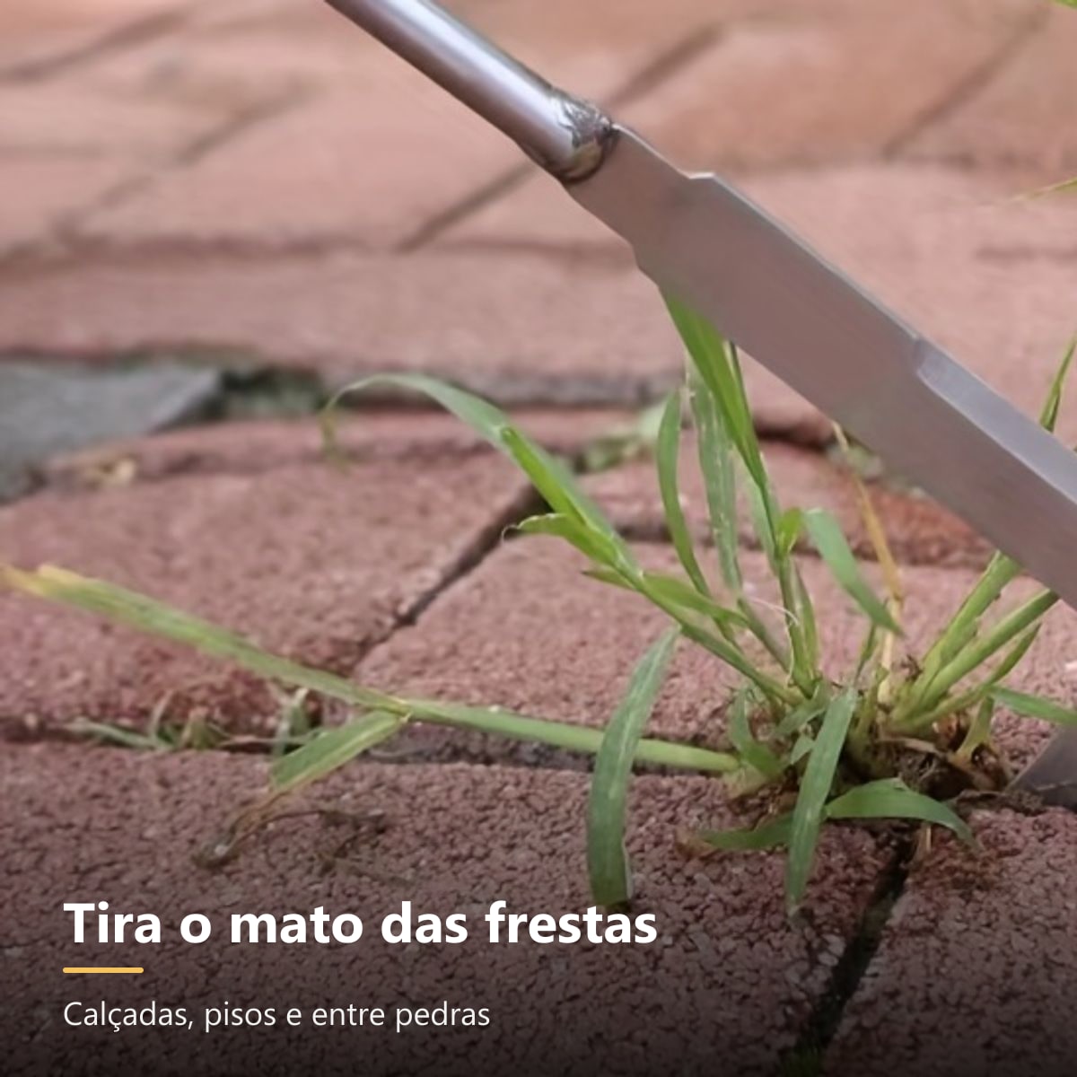 Arrancador tirando mato da fresta da calçada