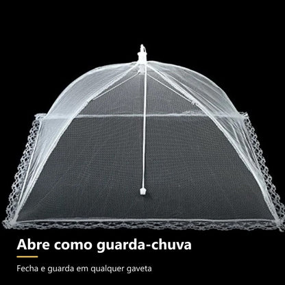 Capa para alimentos dobrável que abre como guarda-chuva