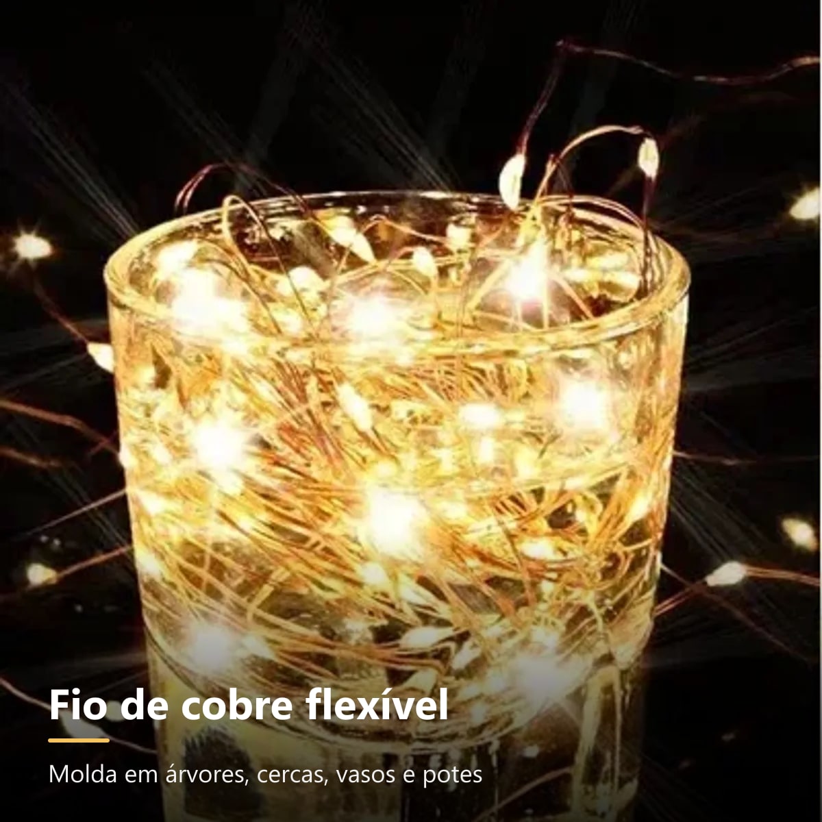 Fio de cobre flexível com LEDs gotas dentro de pote de vidro