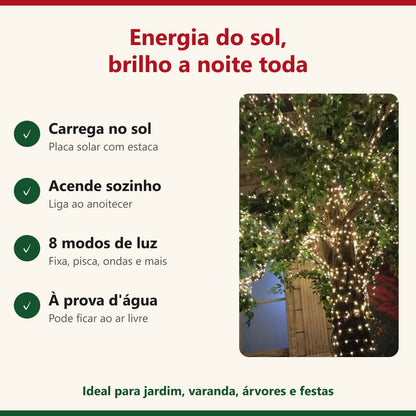 Benefícios do cordão solar: carrega no sol, acende sozinho, 8 modos e à prova d'água
