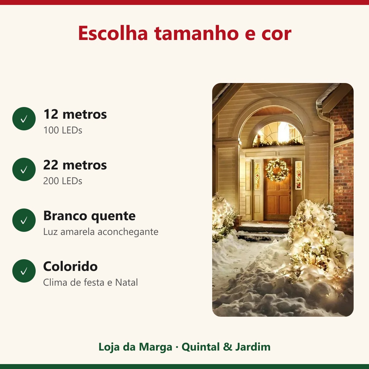 Tamanhos e cores do cordão de LED gotas solar: 12 ou 22 metros, branco quente ou colorido