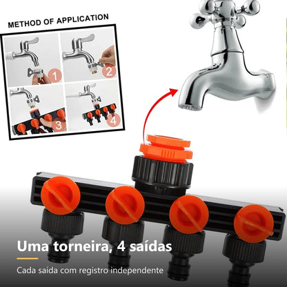 Uma torneira, quatro saídas com registro independente