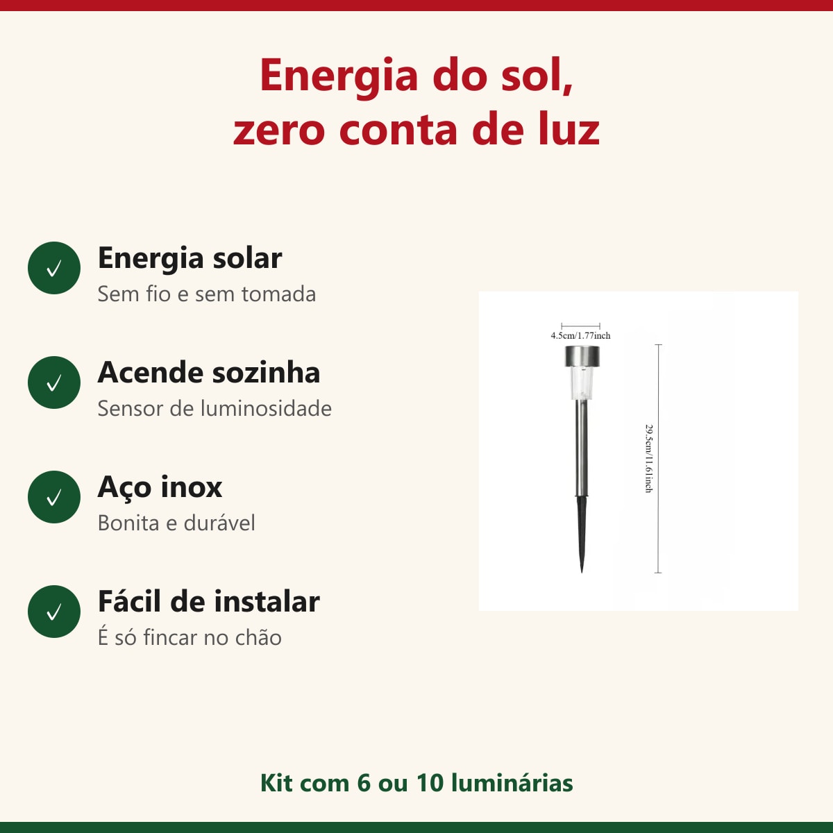 Benefícios da luminária solar de estaca: energia solar, sensor e aço inox
