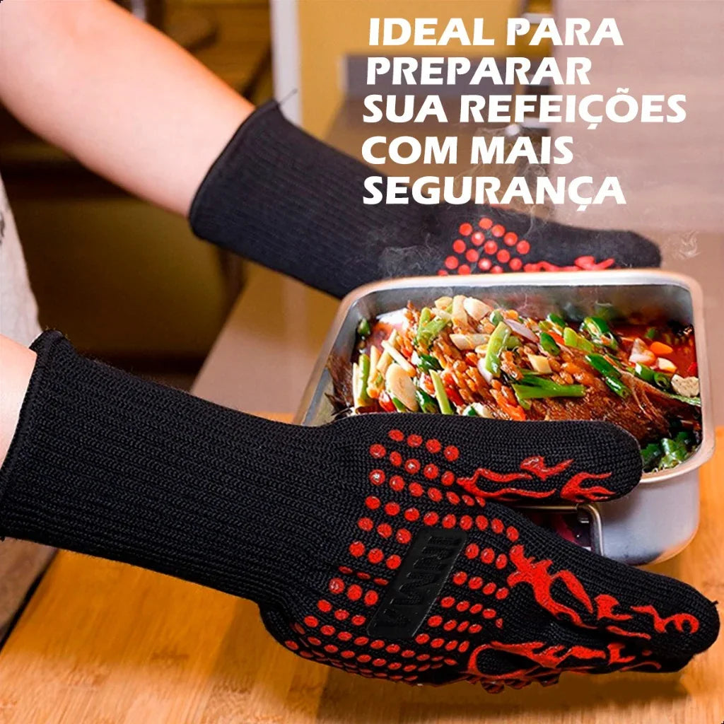 Luva térmica usada com segurança para preparar refeições na cozinha