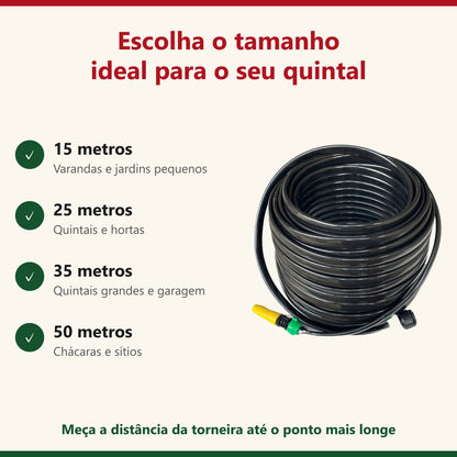 Tamanhos da mangueira de jardim: 15, 25, 35 e 50 metros