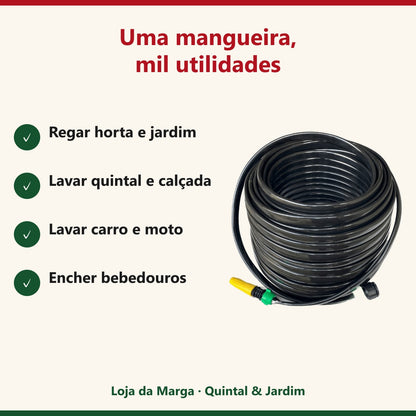 Usos da mangueira: regar horta, lavar quintal, carro e encher bebedouros