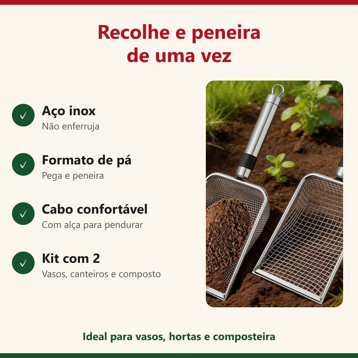 Benefícios da peneira de jardim em aço inox formato pá