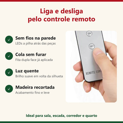 Controle remoto que liga e desliga as luzes LED da decoração de Natal com renas