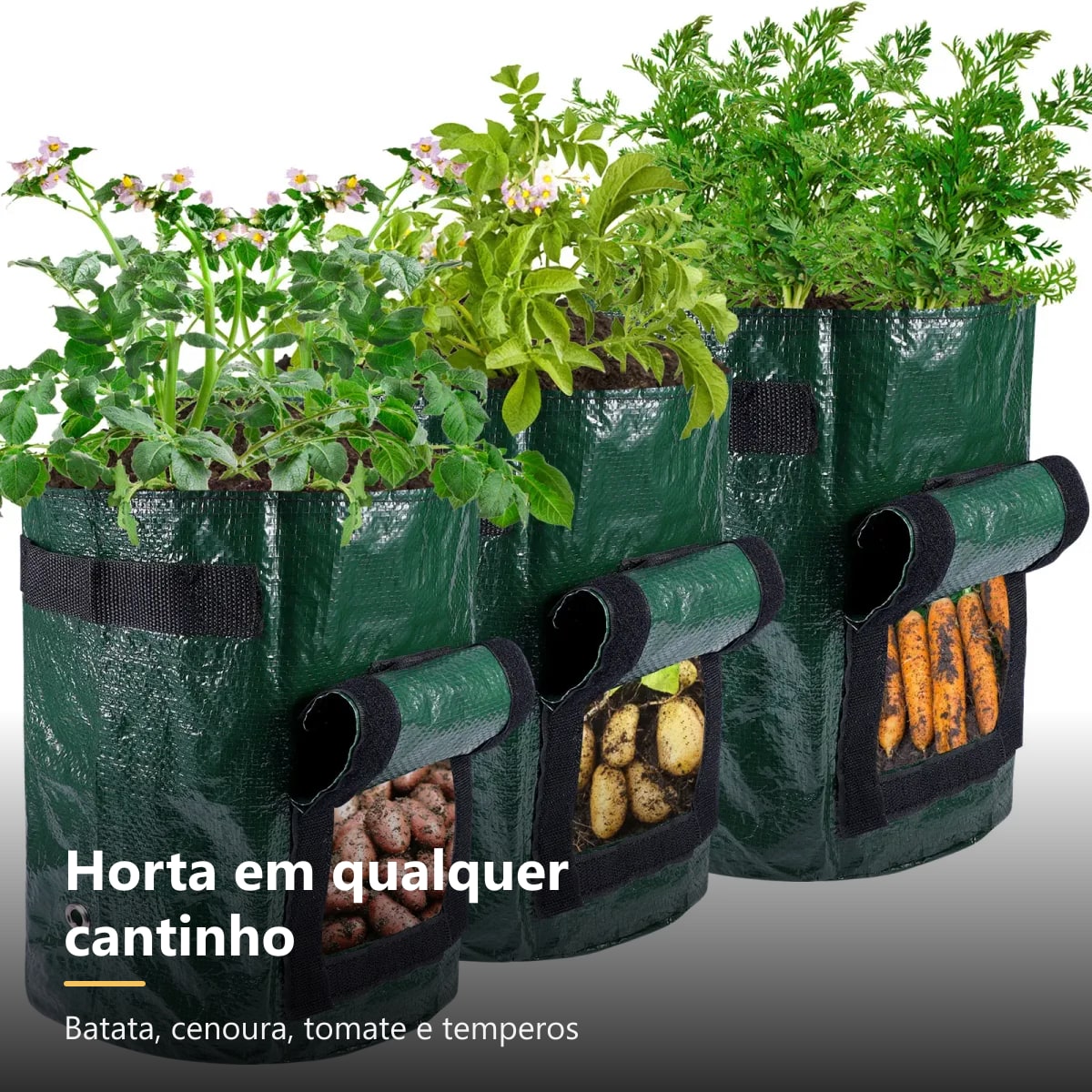 Kit de 4 sacos de cultivo com janela de colheita de batata